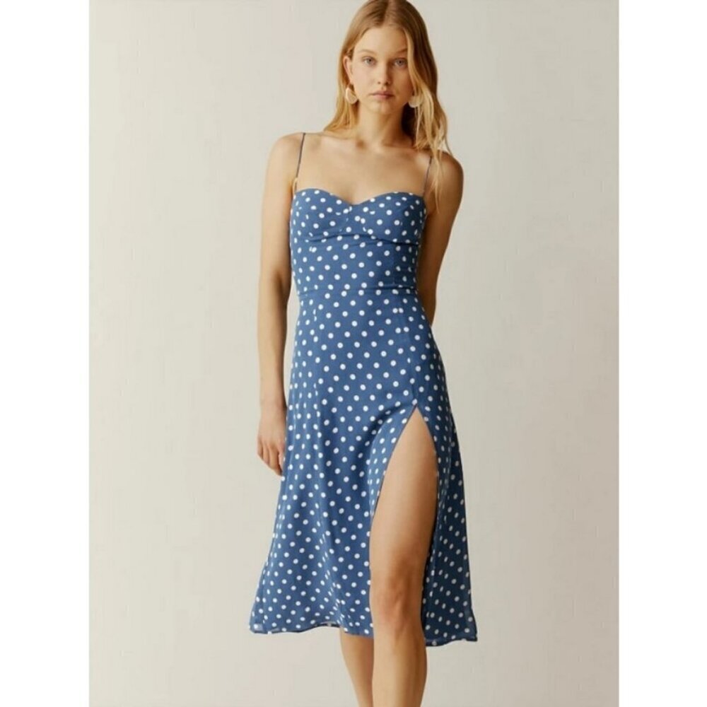 💕REFORMATION💕 Juliette Dress ~ Lazuli Blue Polka Dot Print 6 - Picture 2 of 14